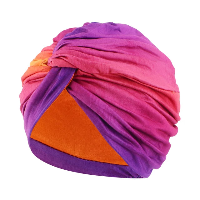 Women Muslim Bohemian style Cap Satin Linned Print Twist