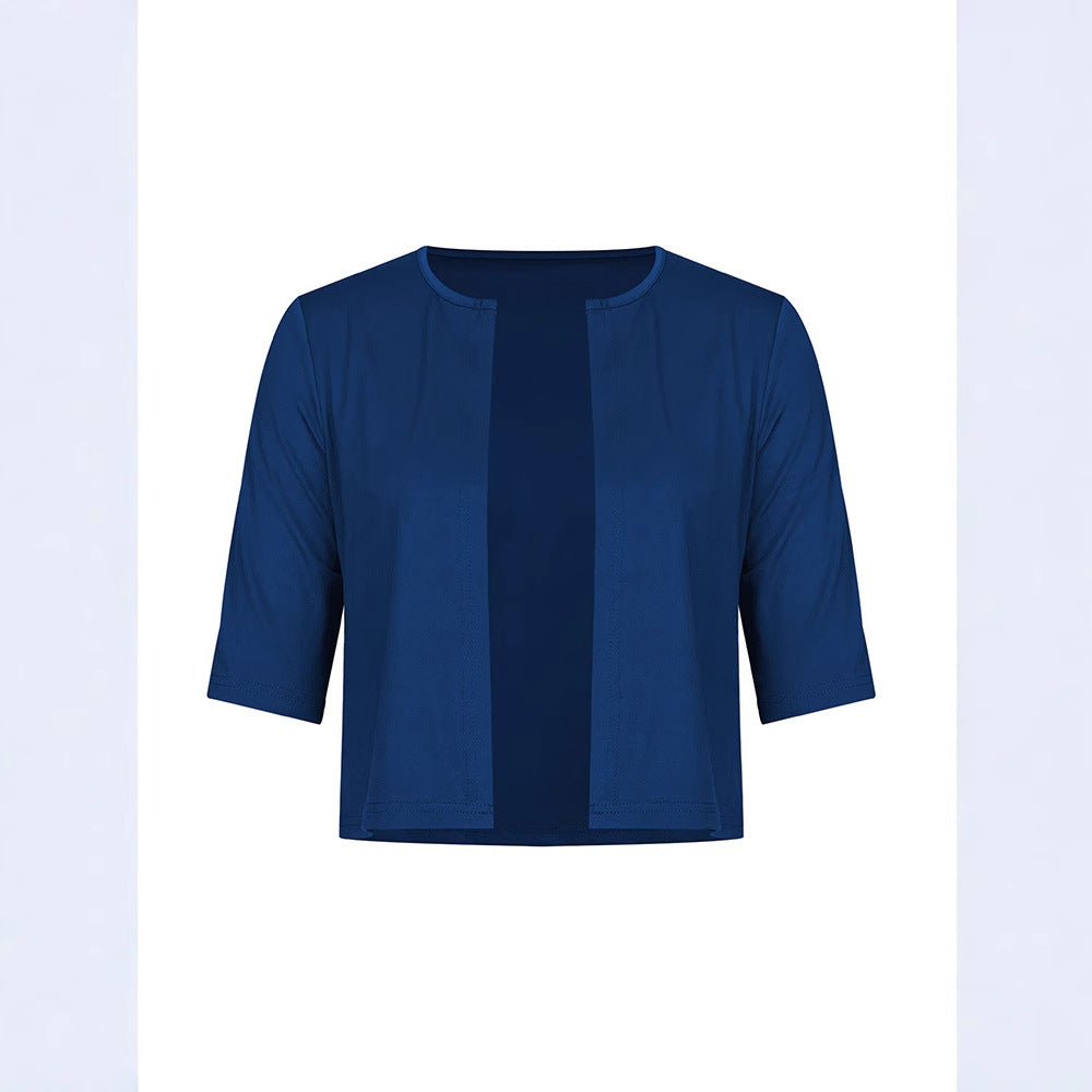 Elegant Two-Piece Set for Women Short-Sleeve Casual Summer Jacket with Printed Dress