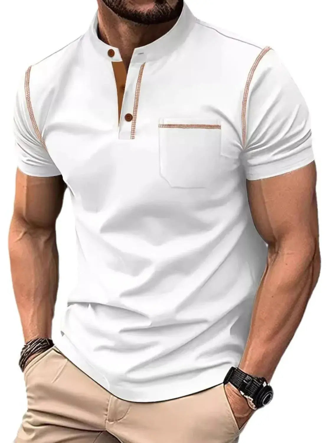 Men's Full Size Button Detail Short Sleeve Polo Plus Size Trendsi