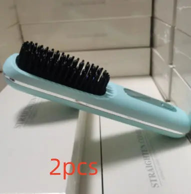 2 In 1 Straight Hair Comb Wireless Hair Straightener Brush Hair Fast Heating Portable Hot Curler USB Charging Easy Bazaar