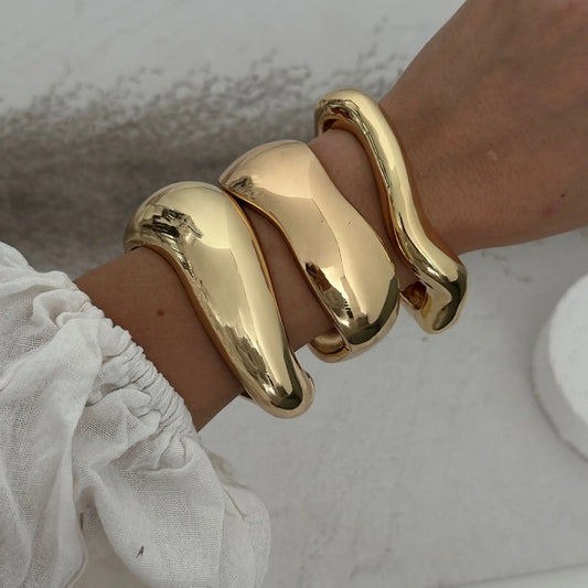 Hip Hop Water Drop Cuff Wide Bangles Vintage Punk Gold Silver