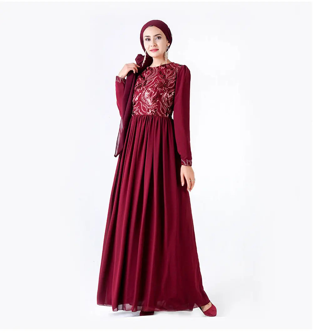 Embroidered Muslim Lace Long Sleeve Dress Easy Bazaar