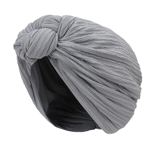 Turban Headscarf for women - stylish grey fabric headband with twisted design.