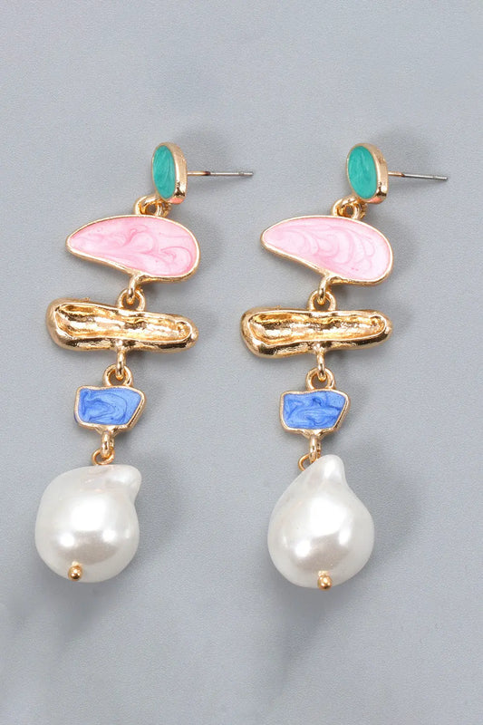 Abnormal Shape Zinc Alloy Synthetic Pearl Dangle Earrings Trendsi
