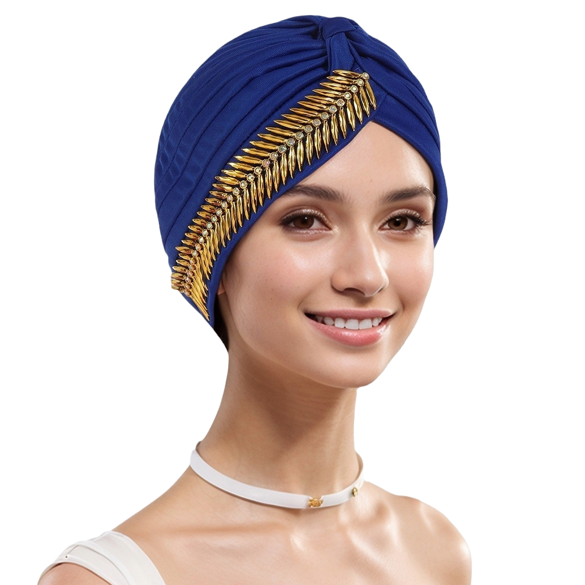 Rhinestone Turban Cap For Women Pleated Elastic Head Wrap Stylish