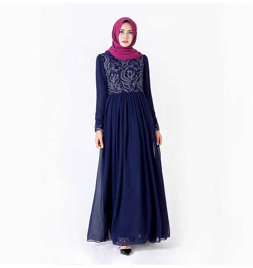 Embroidered Muslim Lace Long Sleeve Dress Easy Bazaar