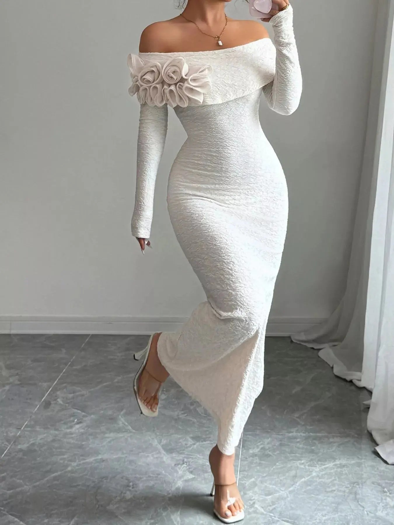 Flower Off-Shoulder Maxi Dress Trendsi