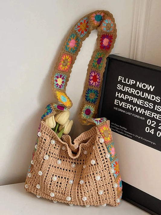 Colorful Beaded Crochet Shoulder Bag Trendsi