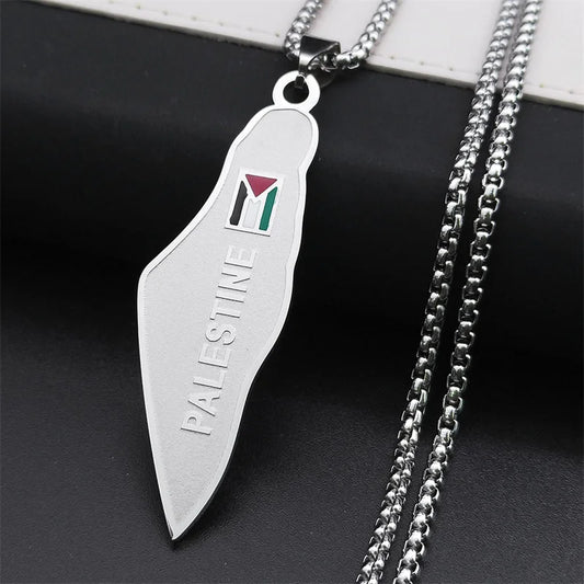 Palestine Flag Necklace for Women Men Stainless Steel Gold