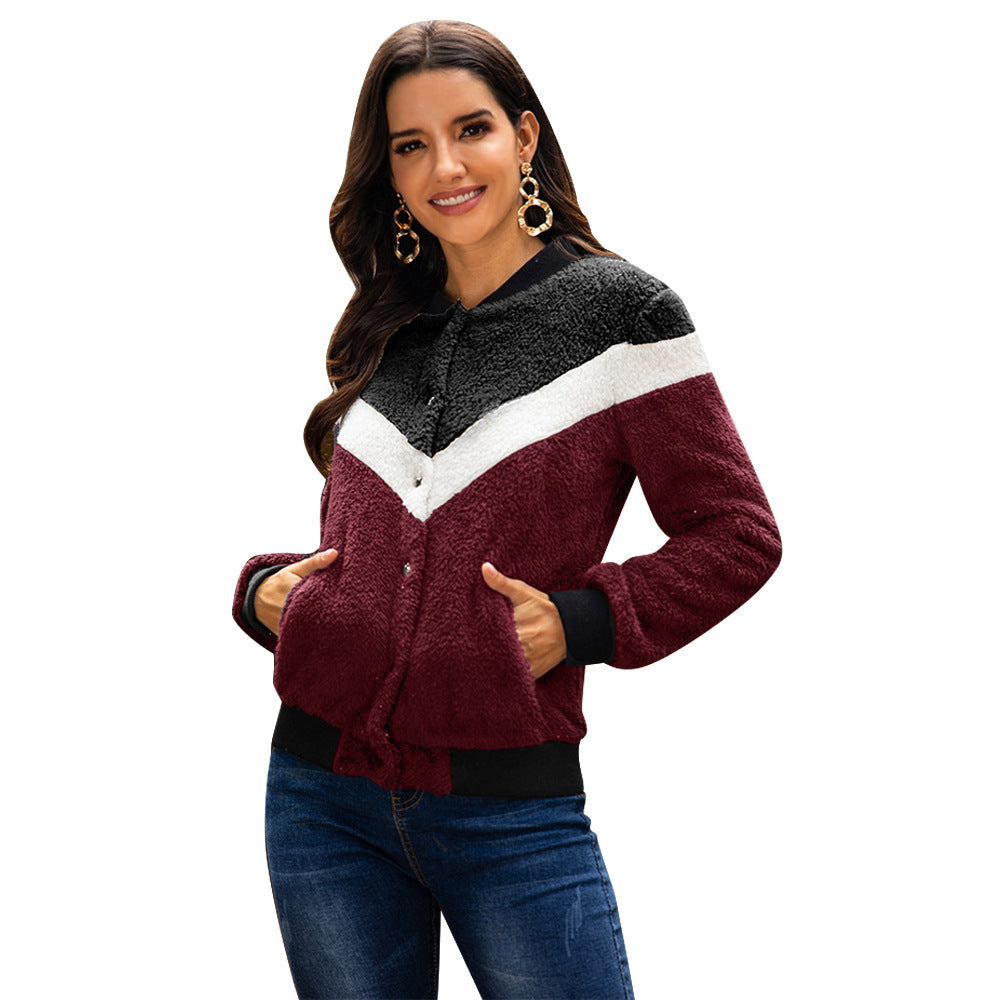 Women's contrast stitching single-breasted jacket