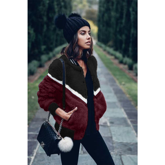 Women's contrast stitching single-breasted jacket