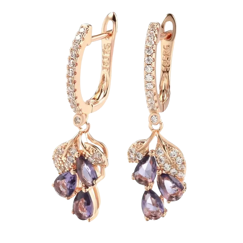 Rose Gold dangle Earrings with purple Stone
