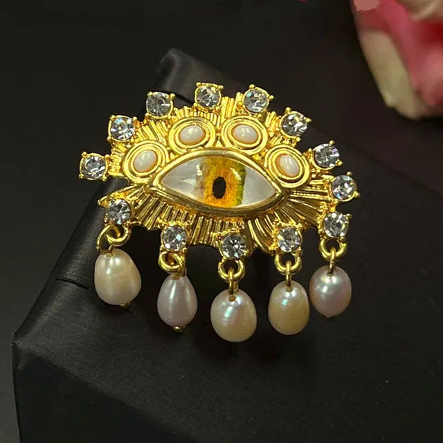 Open Eye Ring Pearl and Brass