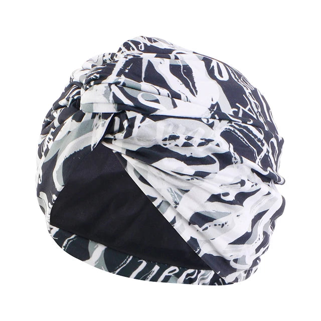 Women Muslim Bohemian style Cap Satin Linned Print Twist