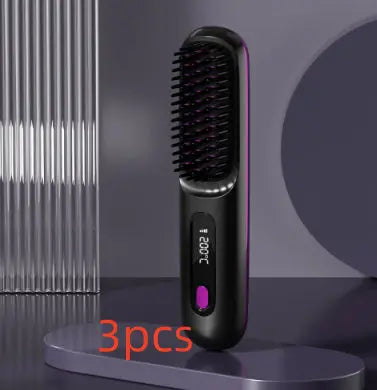 2 In 1 Straight Hair Comb Wireless Hair Straightener Brush Hair Fast Heating Portable Hot Curler USB Charging Easy Bazaar