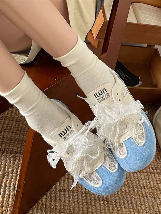 Vintage Lace Ribbon Sneakers Trendsi