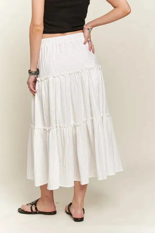 ADORA Rhinestone Accent Tiered Skirt Trendsi