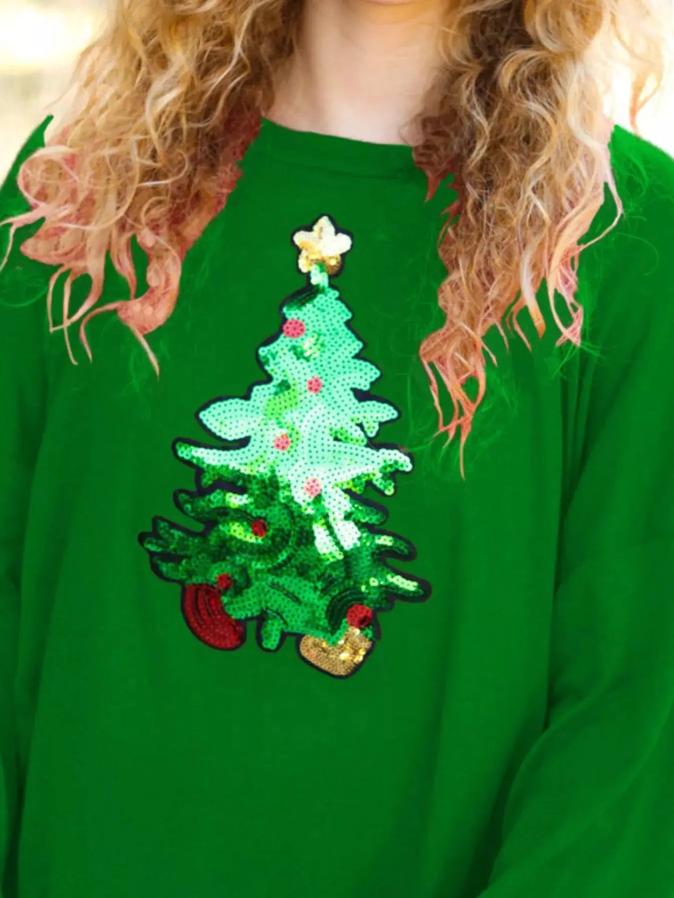Christmas Tree Sequin Long Sleeve Sweatshirt Trendsi