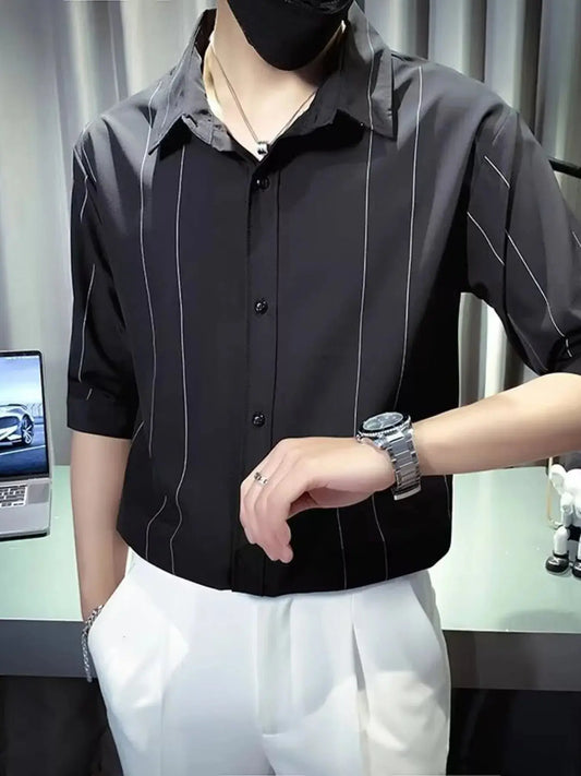 Men's Plus Size Striped Button Up Casual Shirt Trendsi