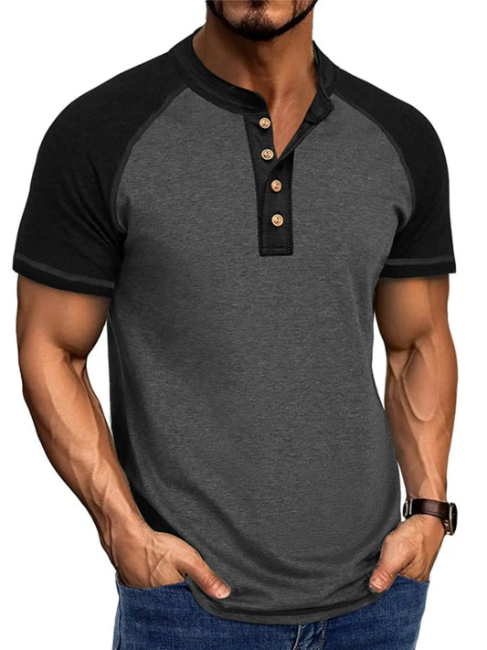 Men's Raglan Henley Color Block T-Shirt Trendsi
