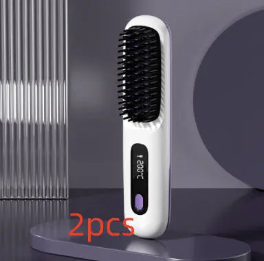 2 In 1 Straight Hair Comb Wireless Hair Straightener Brush Hair Fast Heating Portable Hot Curler USB Charging Easy Bazaar