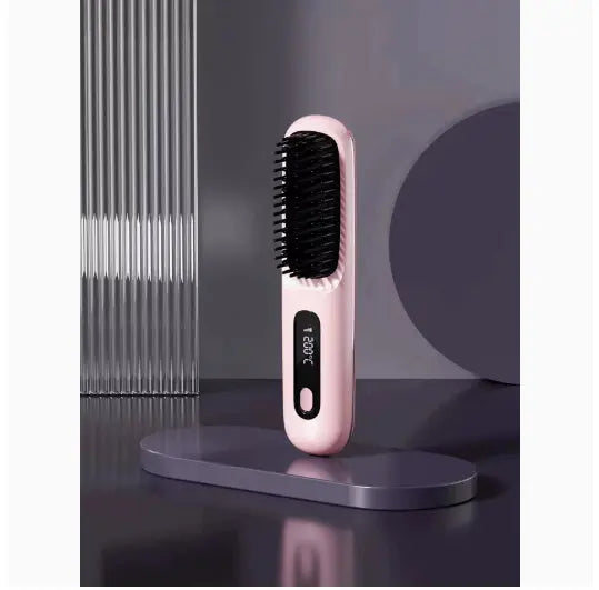 2 In 1 Straight Hair Comb Wireless Hair Straightener Brush Hair Fast Heating Portable Hot Curler USB Charging Easy Bazaar