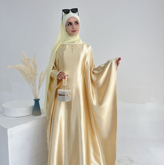 Shiny Lemon Yellow Dress Abaya