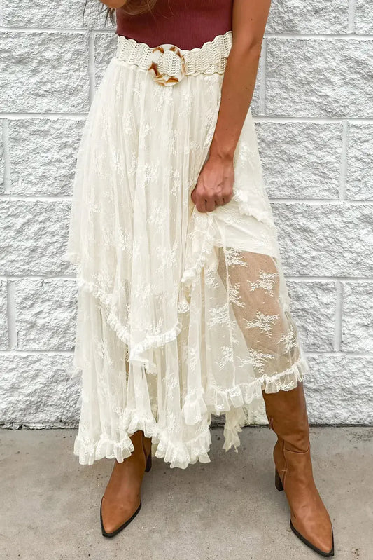 Lace Tiered Midi Skirt Trendsi