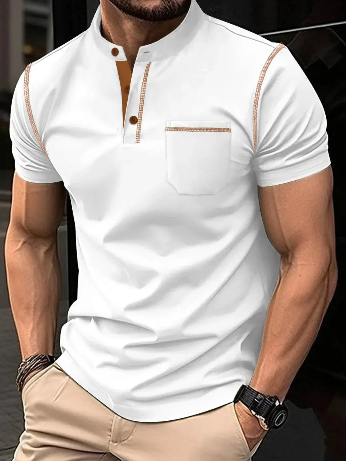 Men's Full Size Button Detail Short Sleeve Polo Plus Size Trendsi