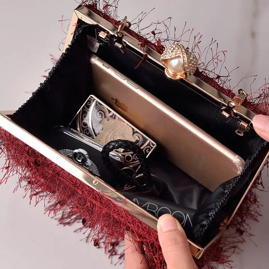 Tassel Handbags Women Dress Party Evening Bag Fashion Luxury Designer Square Bags Crossbody Shoulder Bag Ladies Easy Bazaar