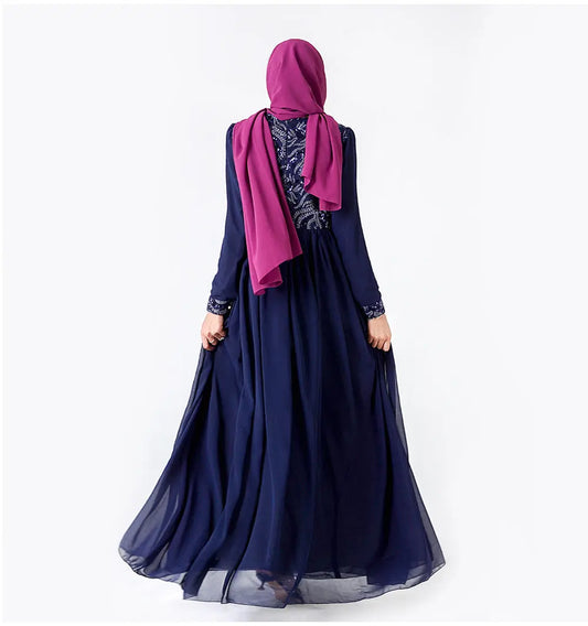 Embroidered Muslim Lace Long Sleeve Dress Easy Bazaar