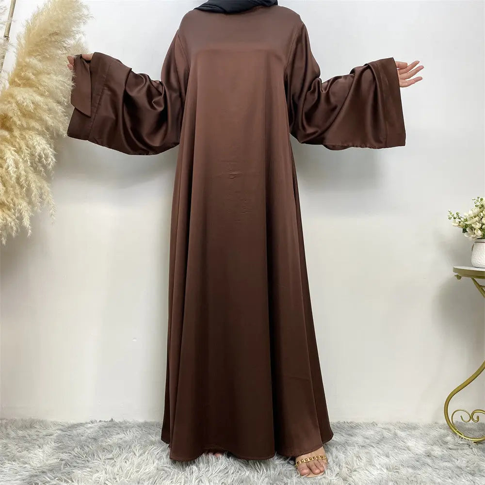 Women's Lace Up Satin Muslim Dress Easy Bazaar