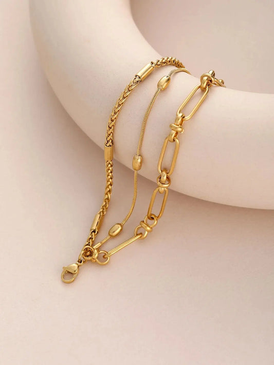 18K Gold-Plated Layered Chain Necklace and Bracelet Jewelry Set Trendsi
