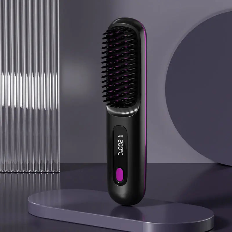 2 In 1 Straight Hair Comb Wireless Hair Straightener Brush Hair Fast Heating Portable Hot Curler USB Charging Easy Bazaar