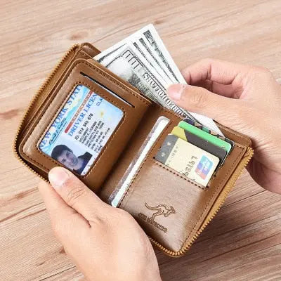 New Men Wallets Fashion Short Desigh Zipper Card Holder Men Leather Purse Solid Coin Pocket High Quality Male Purse eprolo