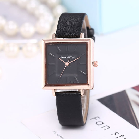 Classic square dial quartz watch for women in black strap