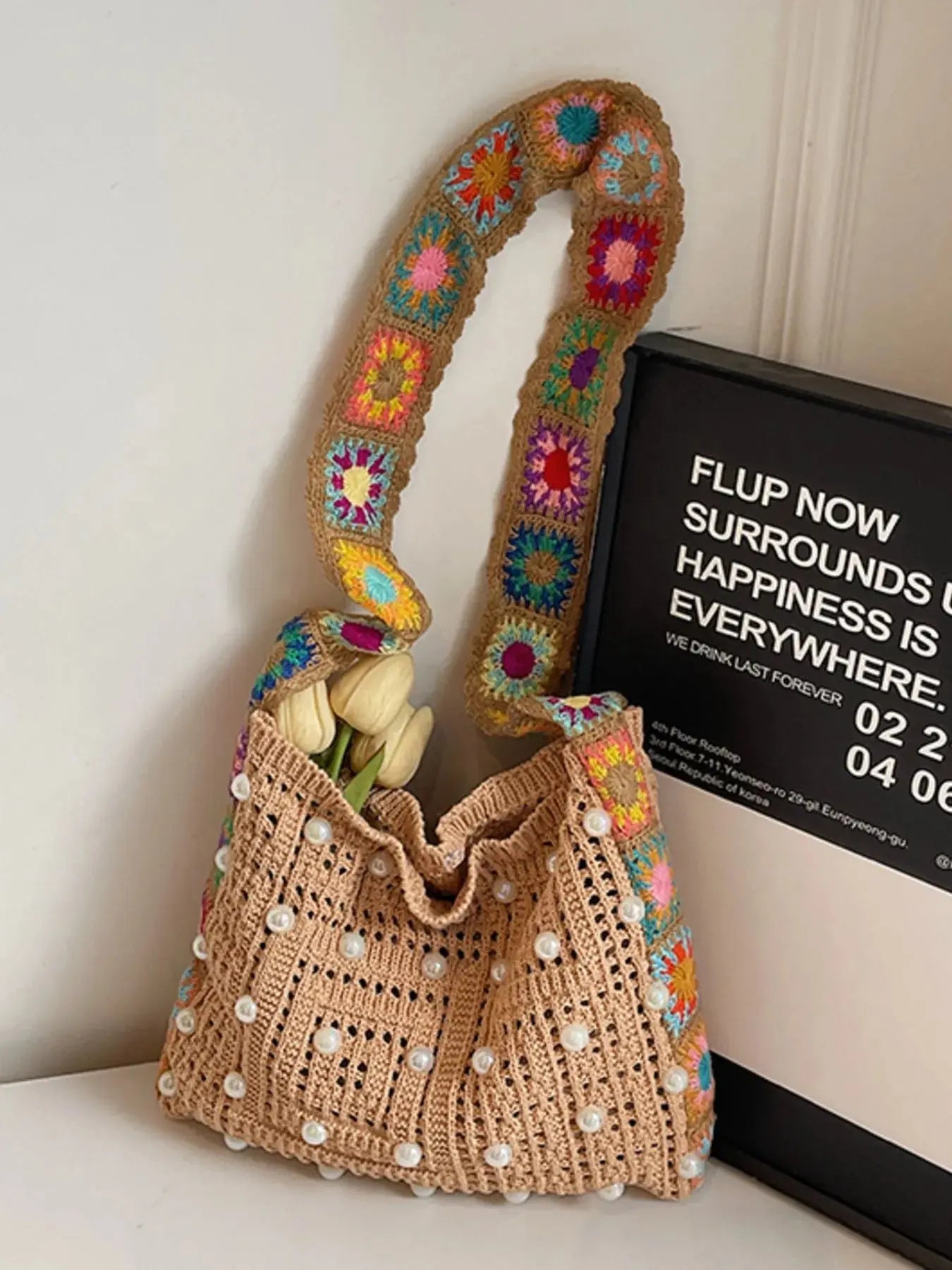 Colorful Beaded Crochet Shoulder Bag Trendsi