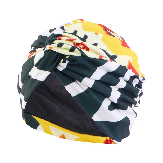 Women Muslim Bohemian style Cap Satin Linned Print Twist