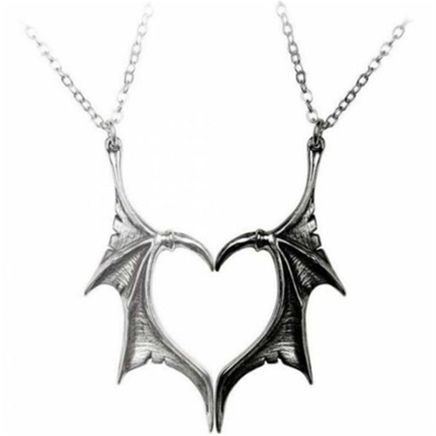 Personality Punk Heart Double Color Wing Necklace for Women Men Vinatge Fashion Statement Wing Pendant Necklace for Lovers