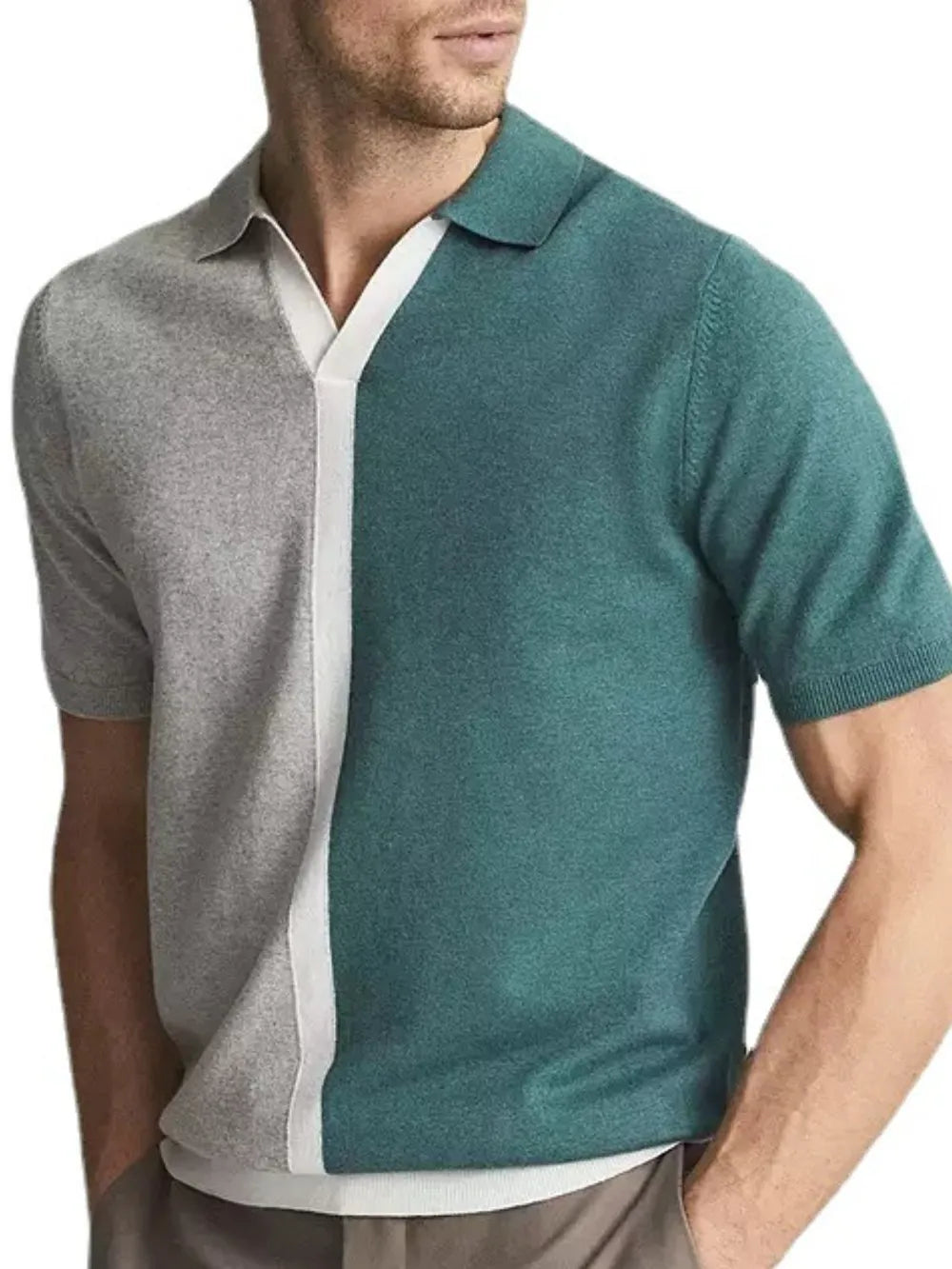 "Men's short sleeve polo shirt casual color block style"