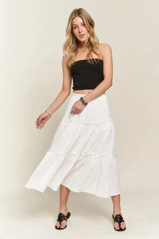 ADORA Rhinestone Accent Tiered Skirt Trendsi