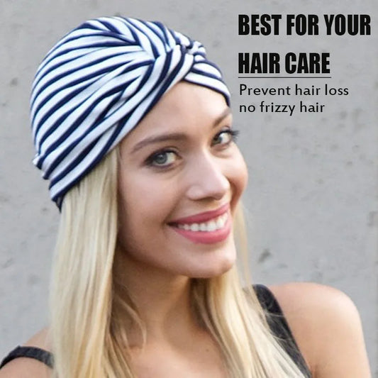 Muslim Women Stretch Cotton Striped Beanie Turban Chemo Hat Head Wrap Cap Headwear for Cancer Patients