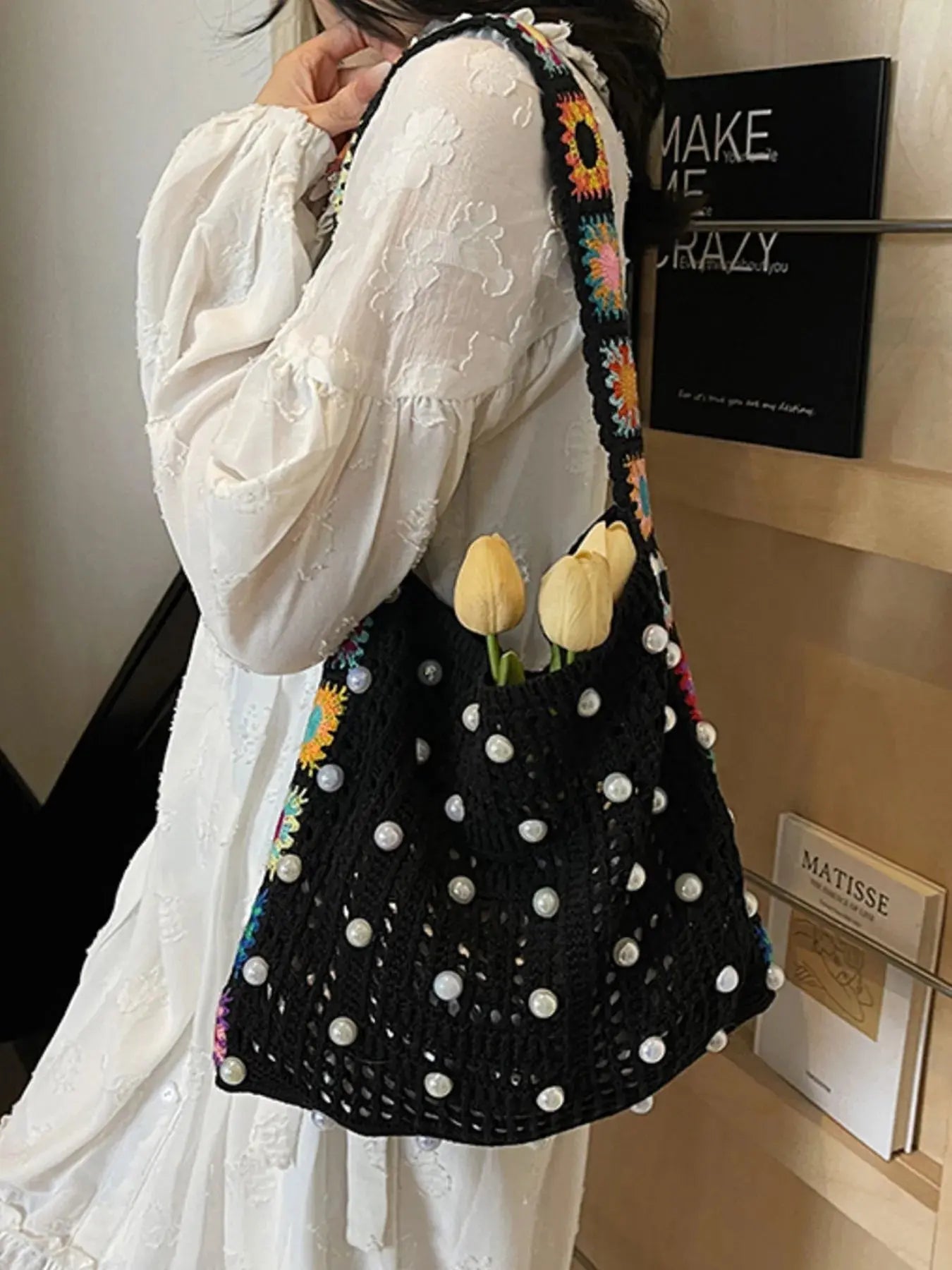 Colorful Beaded Crochet Shoulder Bag Trendsi
