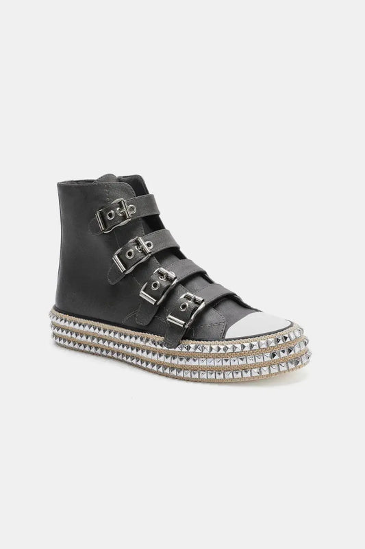 Beast Fashion Multi-Buckle Straps Studded Platform Sneakers Trendsi