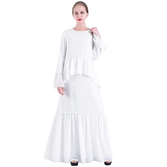 Robe Skirt for teenagers casual wear - White round neck casual long skirt
