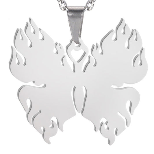 Men And Women Korean Jewelry Necklace Titanium Steel Stainless Steel Pendant Butterfly Belt Flame Pendant Cross Chain