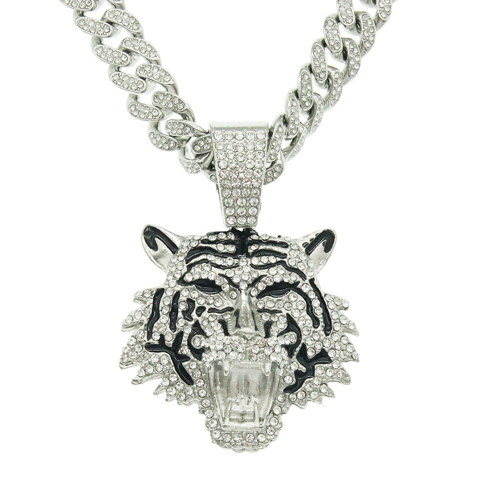 Punk Hip Hop Iced Out Crystal Tiger Pendant Necklace