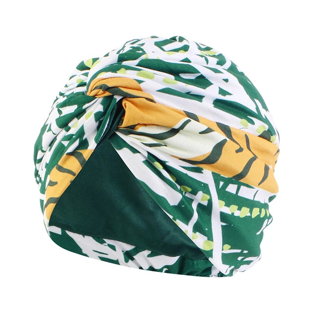 Women Muslim Bohemian style Cap Satin Linned Print Twist