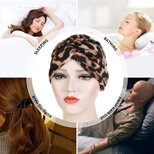 Muslim Women Stretch Cotton Striped Beanie Turban Chemo Hat Head Wrap Cap Headwear for Cancer Patients