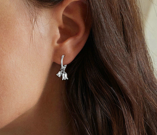 "Sterling Silver Necklace earrings with white pearl stones 20x10mm"